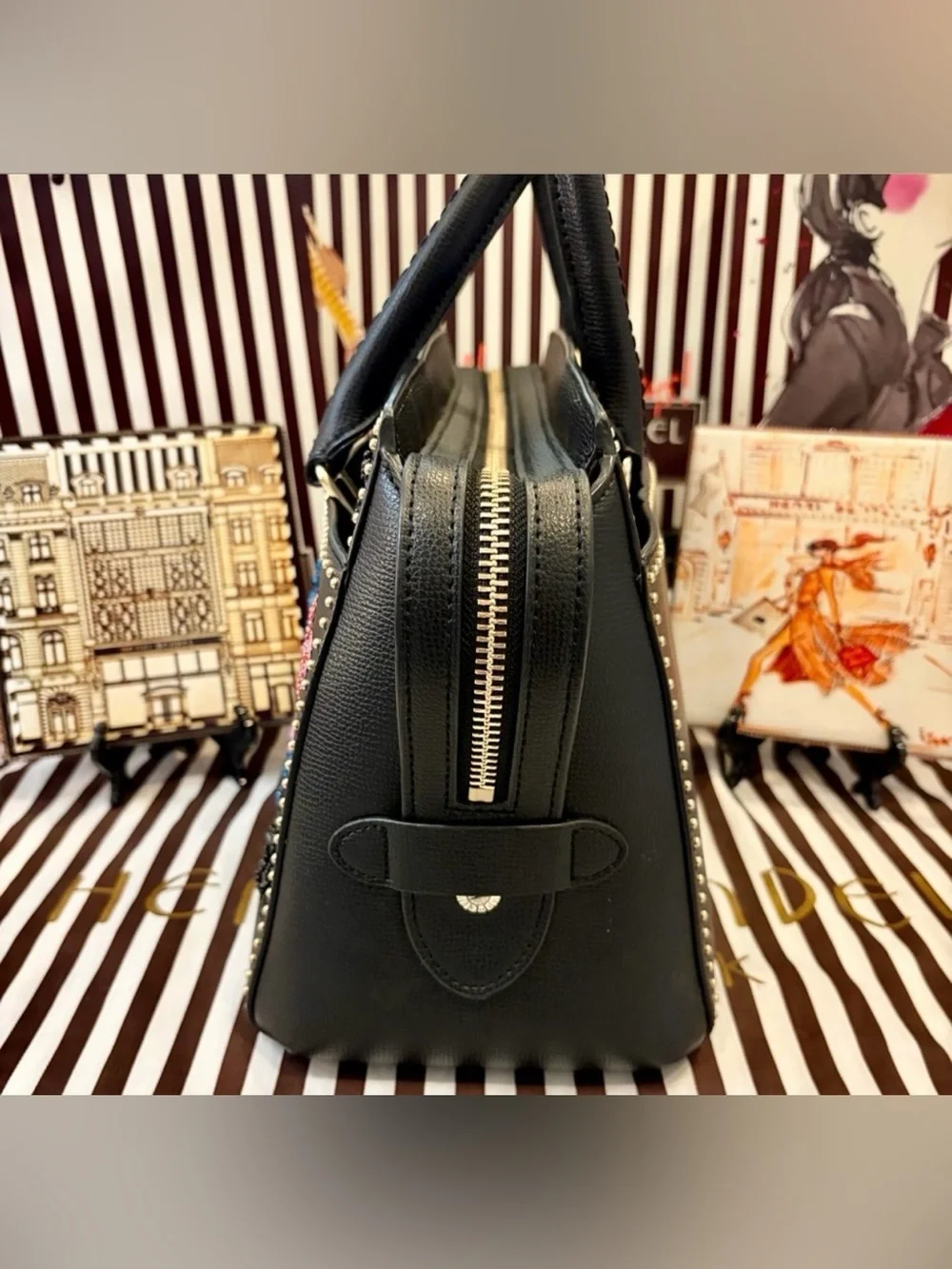 HENRI BENDEL West 57th Embellished Floral Appliqué Satchel w/dusty-shopping bag